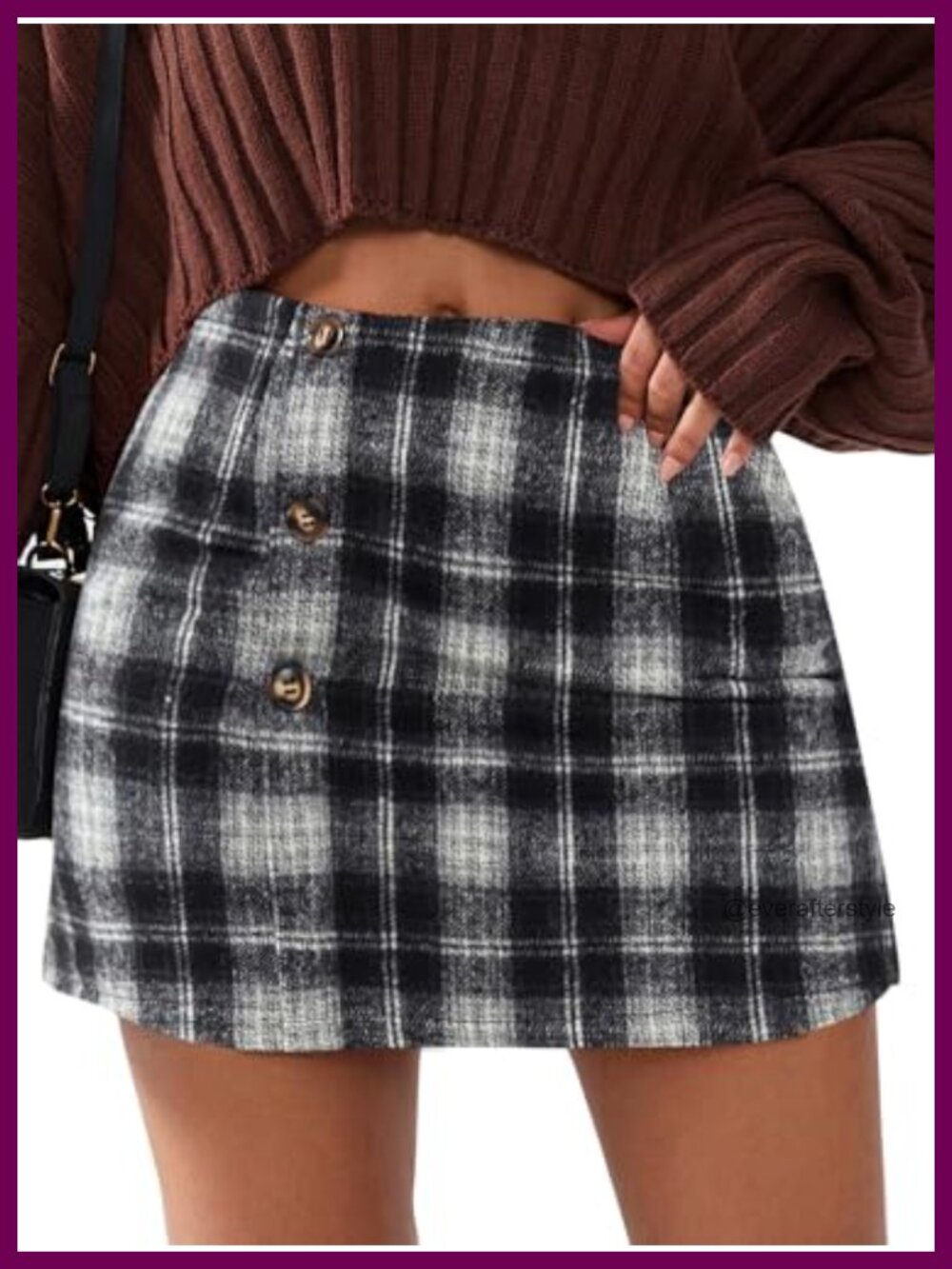 Faux Wool Plaid High Waisted Bodycon Mini Skirt with Pockets